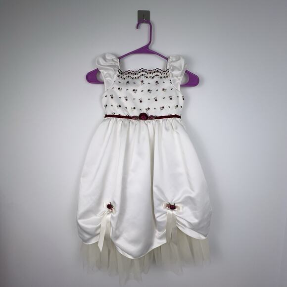 Biscotti Other - Biscotti Girls Dress Size 6 Ivory Burgundy Floral Satin Tulle Formal Party